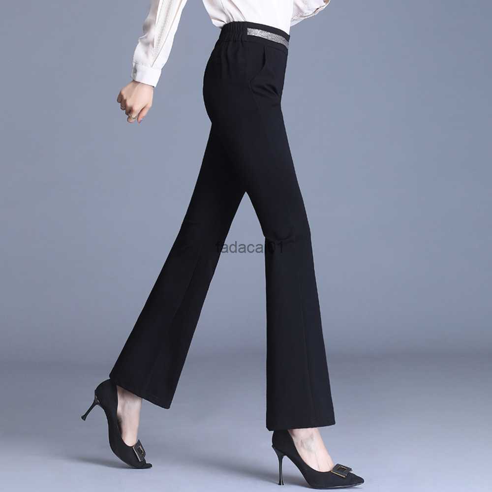 

Elegant High Elastic Waist Flare Pants For Women Fashion 2023 Ladies Office Wild Straight Pants Long Trousers Female Casual Pant L230621, Black
