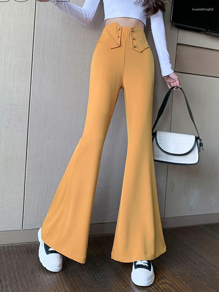 

Women' Pants 2023 Boot Cut Autumn Winter Yellow Slim Fashion Black Full Length High Waist Trousers Woman F236