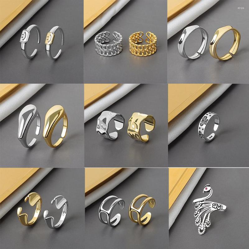 

Cluster Rings 925 Silver Color For Women Chain Wide Gold Plated Trendy Elegant Creative Design Irregular Adjustable Party Jewelry