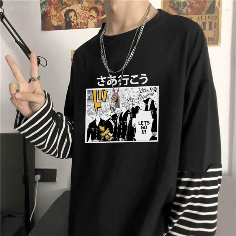 

Men's T Shirts Japan Anime Tokyo Revengers Summer Long Sleeve Oversized T-shirt Lets Go Letter Print Funny Manga Graphics Unisex Hip Hop