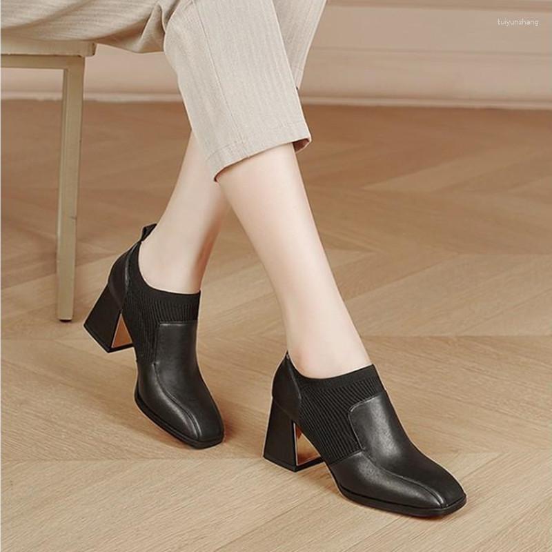 

Dress Shoes Spring And Autumn 2023 Fashion Simple PU Women's Heels High Square Toe Office Ladies Party Womens, Brown