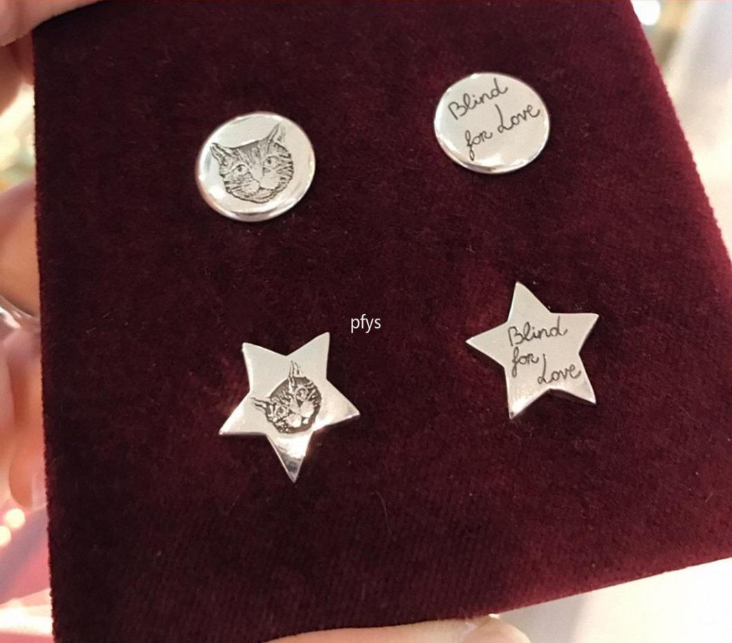 

Dreadless Ear Nails Round Pentagram Silver 925 Thai Silver Retro couple Star Cat ins Round Dreadless Ear Nails Star Dreadless Ear 9261529