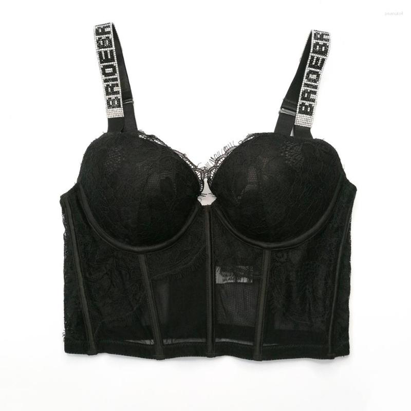 

Women's Tanks Lace Mesh Crop Top Built In Bra Fashion Night Out Corset Tops Coquette Clothing Rave Bustier Female Summer Party Sleeveless, Black