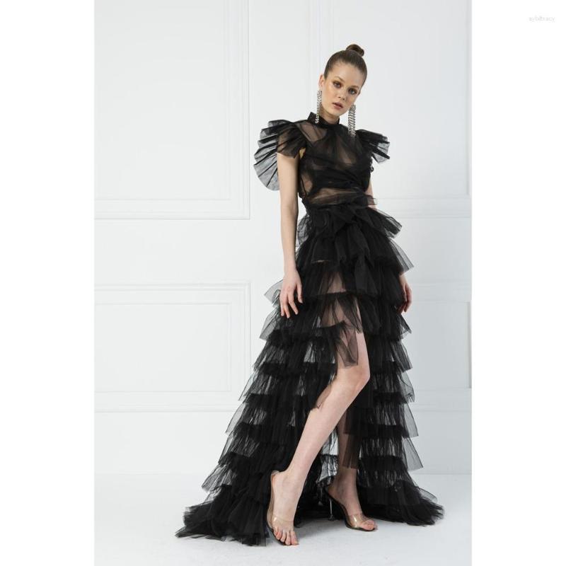 

Men's Vests Women Tulle Long Skirt Solid Color Mesh Lace Layers Tied-Up Irregular Floor-Length Party Skirts Bikini Cover Ups Beachwear, Black