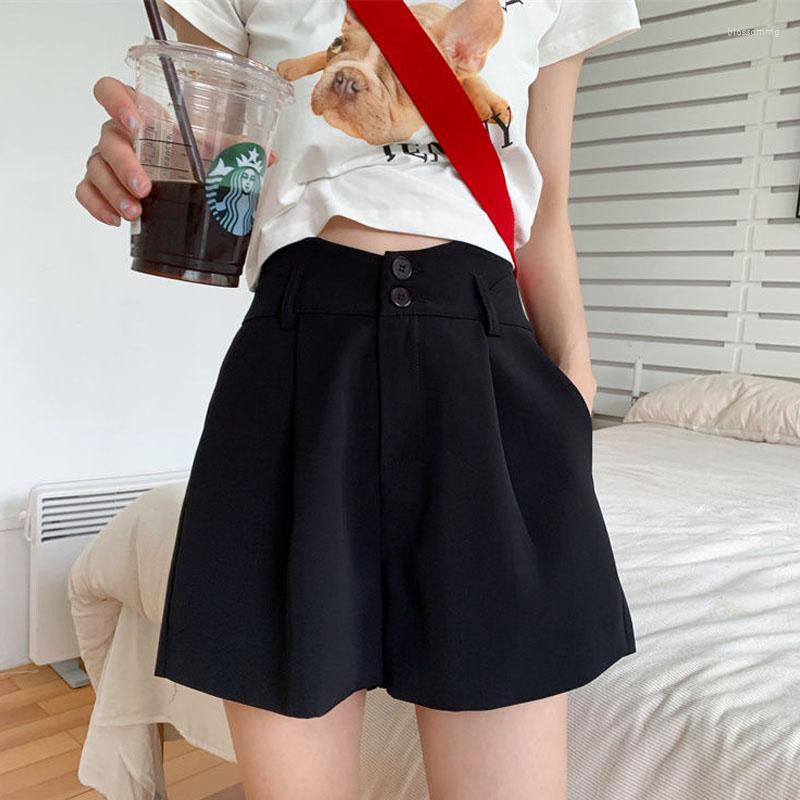 

Women' Shorts Fashion All-match Solid High Waist Wide Leg Summer Womens Clothing Korean Loose Button Spliced Simplicity Pants Female, Black