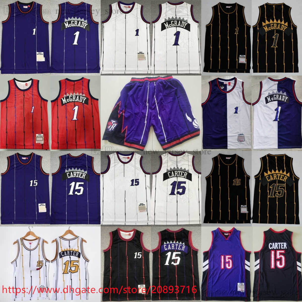 

Vince Carter Mitchell and Ness 1998-99 Basketball Tracy McGrady Jersey Classic Retro Purple White Two Color Vintage Black Red Jerseys Shirts Shorts