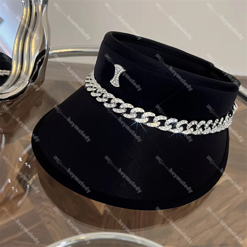 

Cuba Diamond Chain Sun Caps Designer Crystal Icon Visors Cap Women Summer Breather Casquette, White