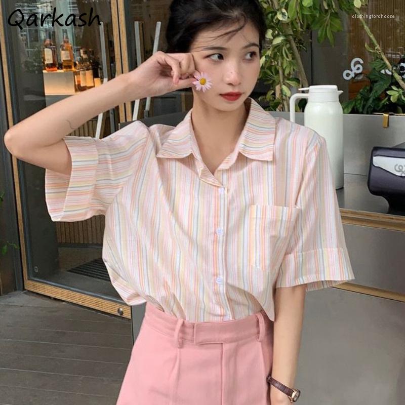 

Women' Blouses Shirts Women Summer Striped Lovely College Baggy Korean Fashion Ins Retro Harajuku Sweet Girls Camisas Mujer Streetwear Chic, Pink
