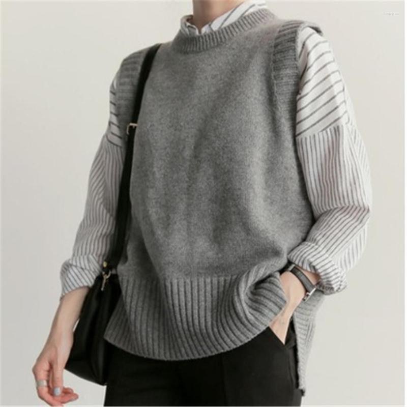 

Women's Vests 2023 Korean Autumn And Winter Round Neck Cashmere Vest Ladies Sleeveless Sweater Loose Comfortable Pullover PZ3617, Gray