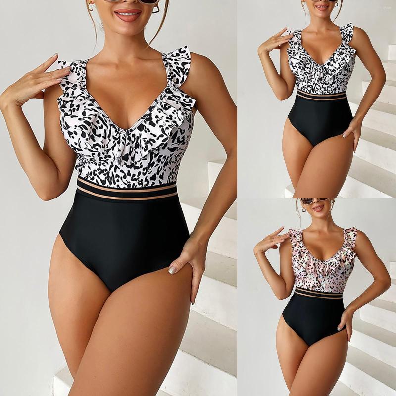 

Women' Swimwear Women' Deep V Ruffled Neck Swimsuits Backless Mesh Slimming Bathing Suit Bikini Sets, Pink