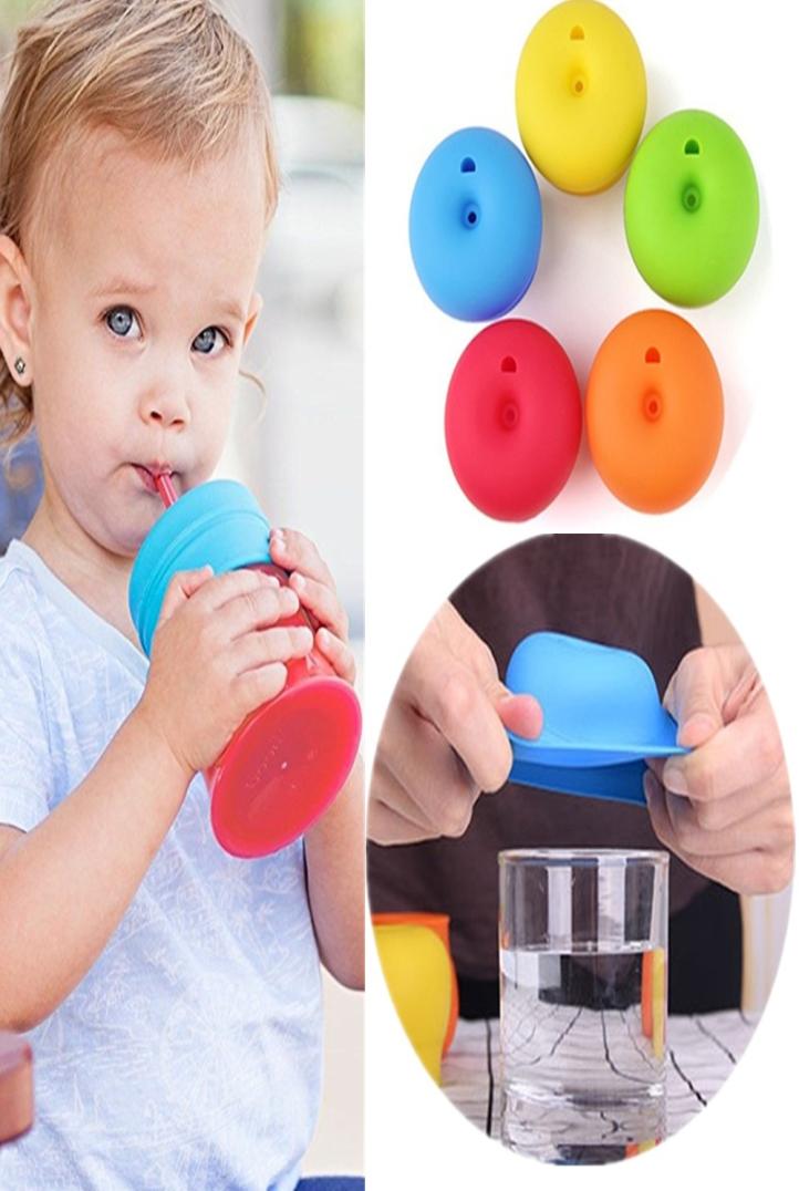 

New Silicone Sippy Cup Lids Straw SpillProof Cup Cover for Water Bottle Mason Jar Baby Toddler7103335