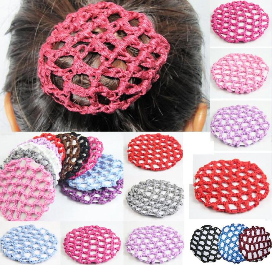 

20 pcslot Bun Cover Snood Hair Net Ballet Dance Skating Crochet Beautiful Pony Tails Holder 9 Colors whole5981544