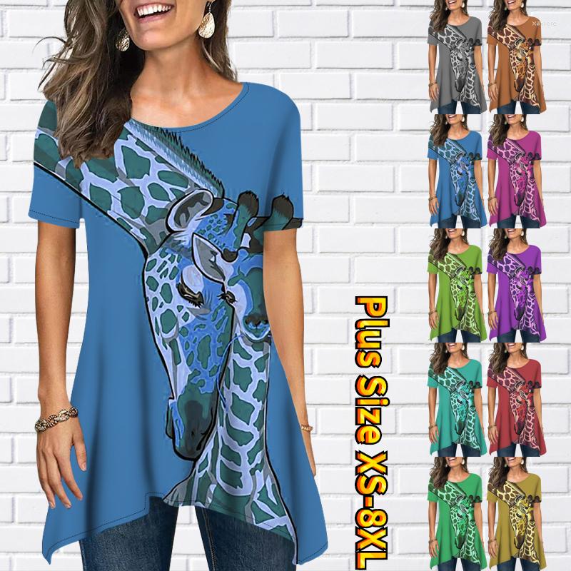 

Women's T Shirts Ladies Summer Fashion Under The Open Sexy Short-sleeved T-shirt Round Neck Loose Printed Top -8XL, 30635-black