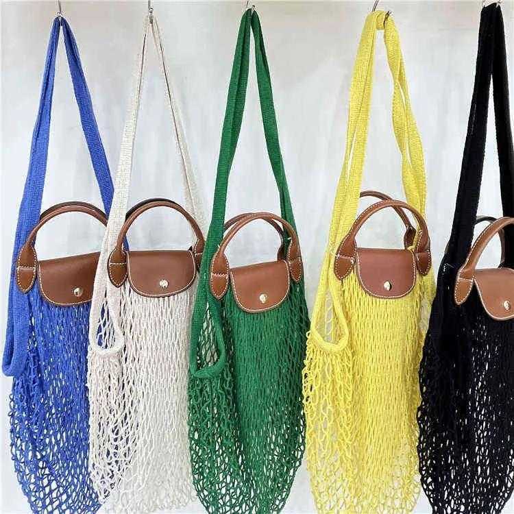 

Casual Fishnet tote bag Women Large Handbag Rope Woven Shoulder Bags Handmade shopping bags Woven Mesh Crossbody Bag Summer Beach Bag Purse 220608, Blue