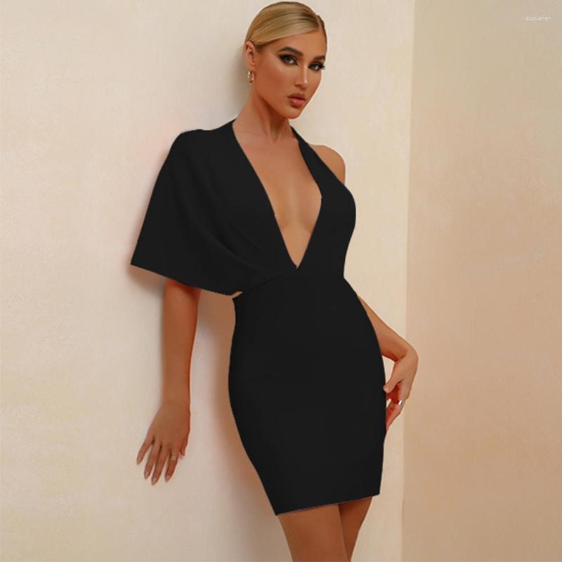 

Casual Dresses Bandage Dress 2023 Summer Black Bodycon For Women Sexy V Neck Backless Mini Club Celebrity Party Birthday Outfit