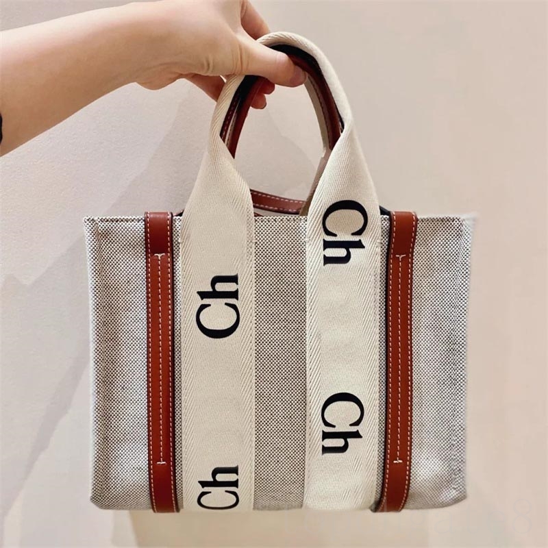 

Canvas designer handbag leather beach bag versatile brown leather woody decoration sacoche classic creative letter shoulder bag tote trendy nice gifts XB039 E23, 1#