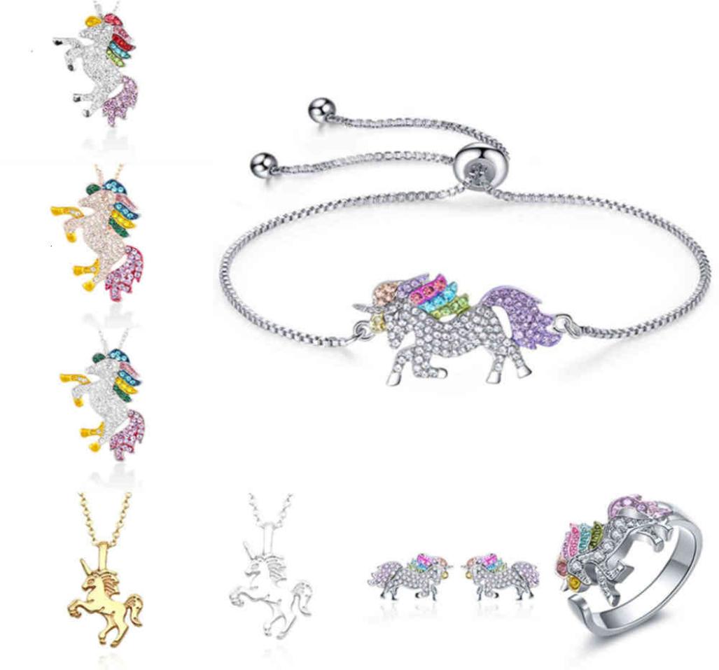 

Nice Unicorn Chain Fashion Cartoon Horse Jewelry Accessories for girls Children Women Party Animal Hanger Bracelet Set9370654