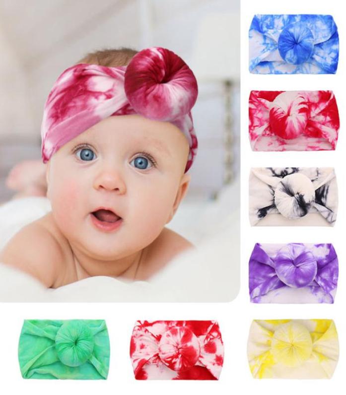 

9 Styles Children Donuts Tie Dye Headbands Girls Knotted Hairbands Soft Nylon Elastic Headband Hair Accessories for Kids M30461355853, Fluorescent yellow