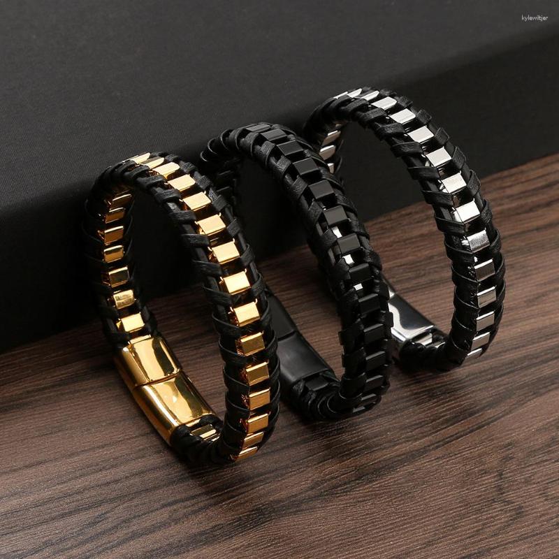 

Charm Bracelets Trendy Leather Stainless Steel Braided Bracelet Punk Cool Multilayer For Men Birthday Gift