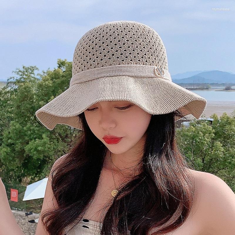 

Wide Brim Hats Summer Big Bucket Hat Sun Protection Polyester Cotton Mesh Knit Dome Sunbonnet Women Fisherman Cap, Bk
