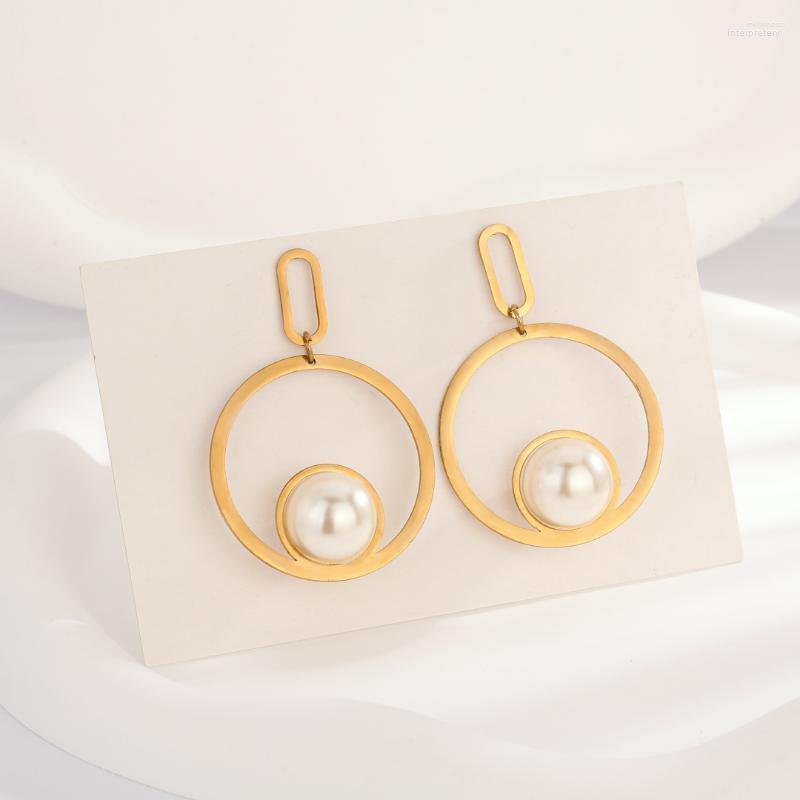

Hoop Earrings Stainless Steel Pearl Drop Charm Metal Gold Geometric 18 K Plated Jewelry
