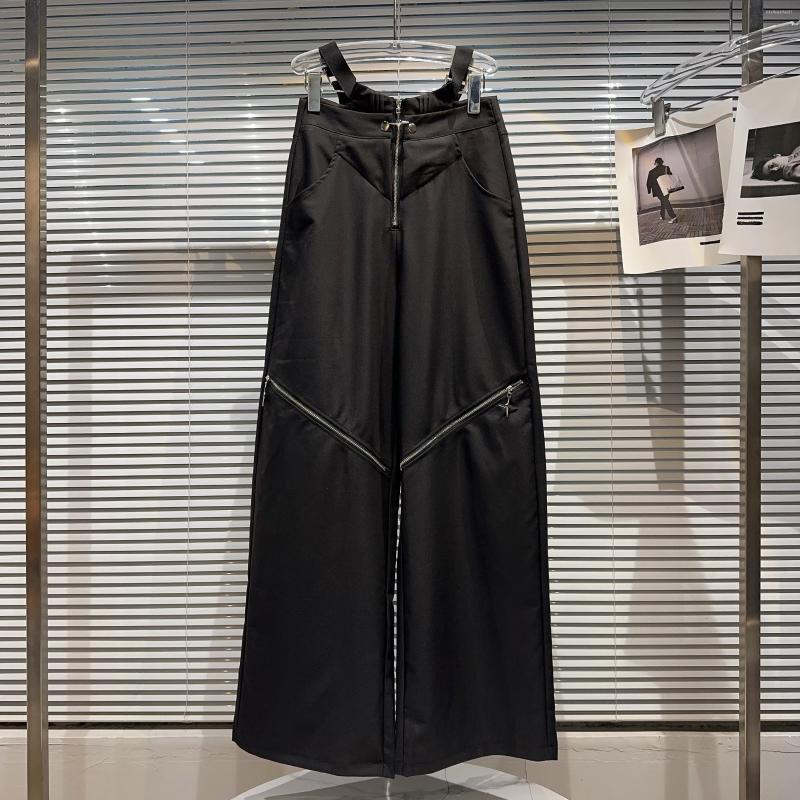 

Women' Pants SuperAen High Street Style 2023 Summer Strap Waist Zipper Loose Wide Leg Casual Long, Black