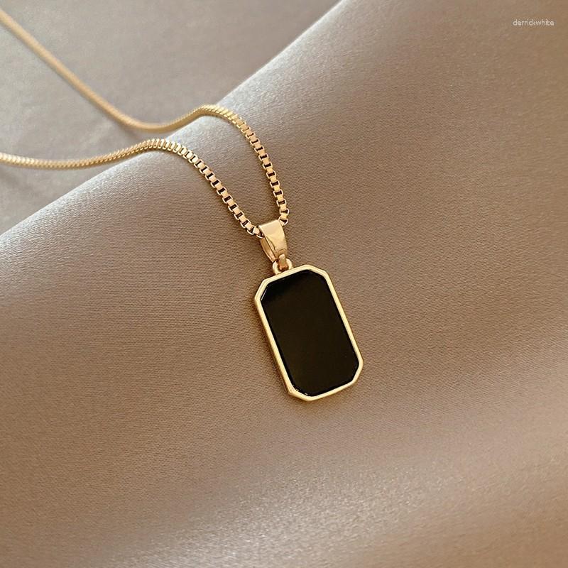

Pendant Necklaces Black Square Double Layer Stainless Steel For Women Men Gold Silver Color Clavicle Chains Party Jewelry