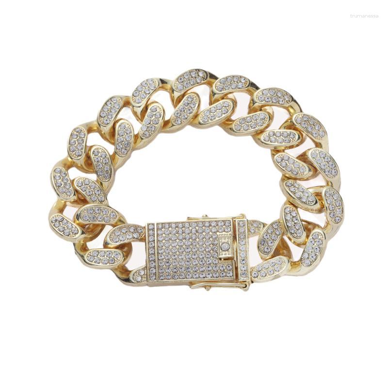 

Link Bracelets Chain 20mm Men's Chunky Iced Out Crystal Miami Cuban Bracelet Bling Hip Hop Rock Jewelry Gold Silver Color For Men Women