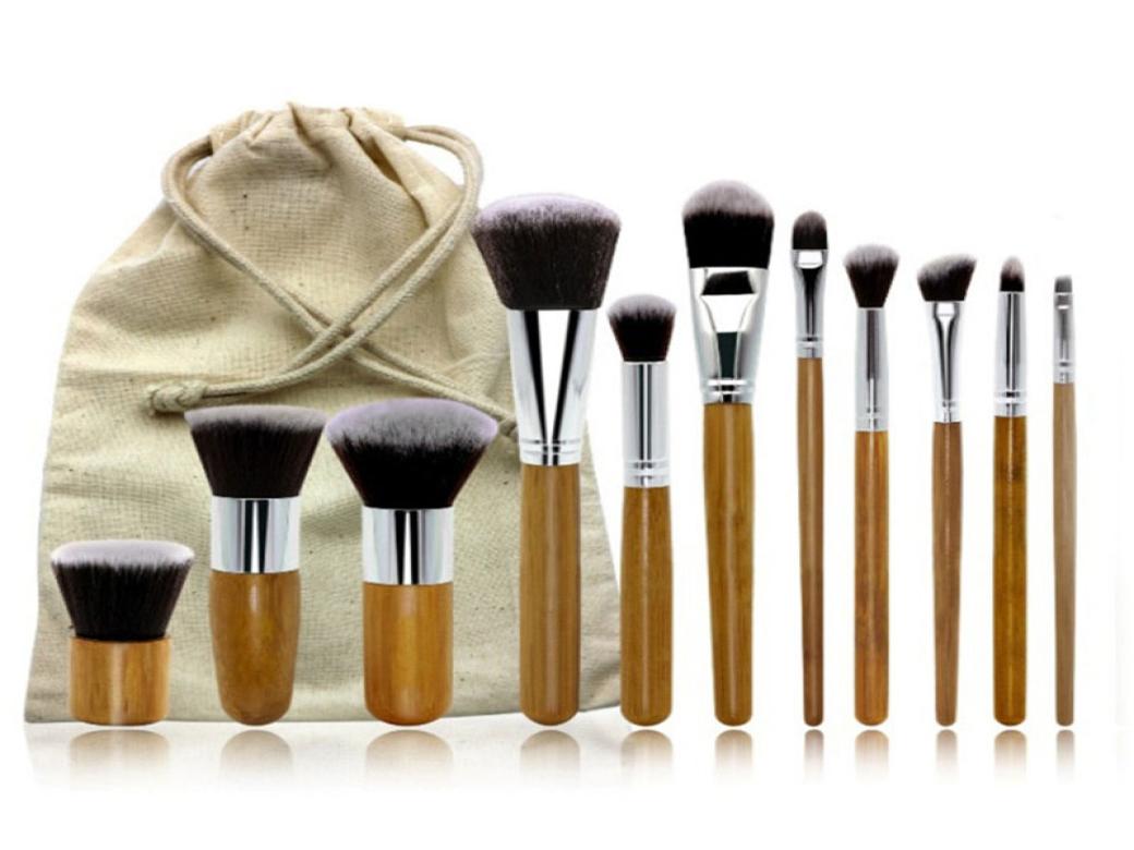 

11Pcs Bamboo Handle Makeup Brushes Set Professional Cosmetics Brush Kits Eyeshadow Foundation Beauty Make Up Tools with Burlap bag7129389