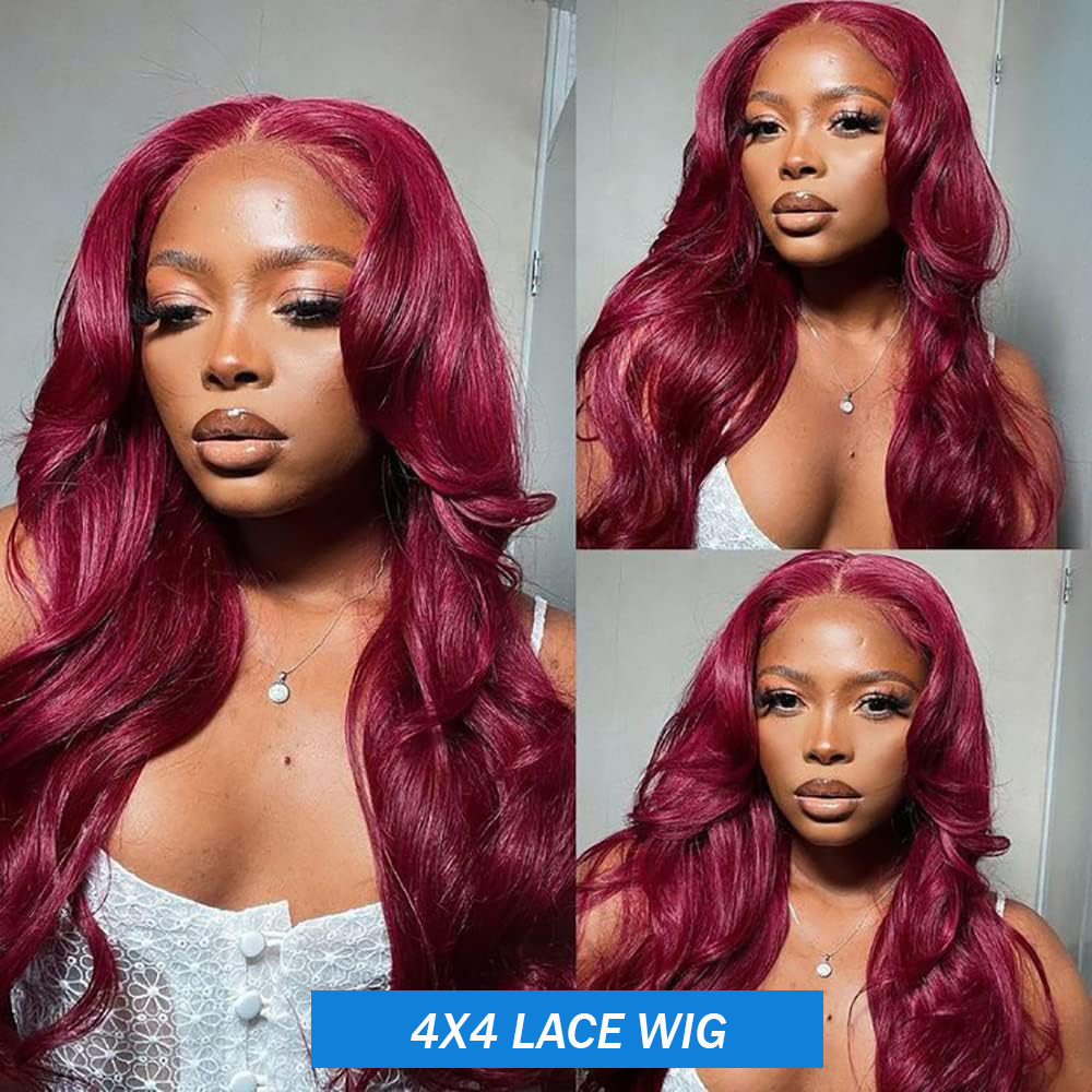 

13x4 Body Wave Lace Front Wig HD Transparent Lace Frontal Wigs Brazilian Red Colored Human Hair Wigs for Women, Burgundy