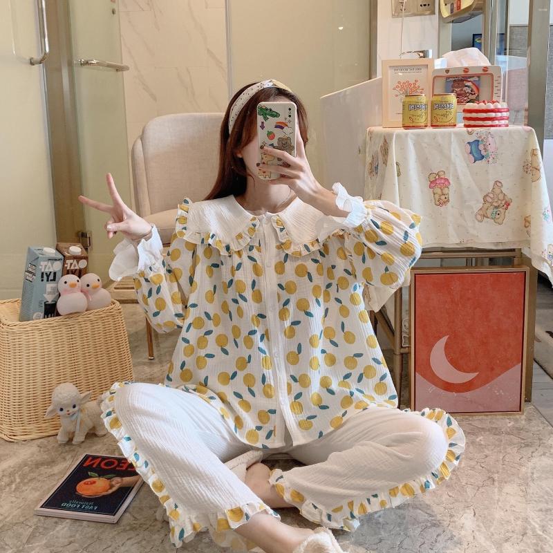 

Women's Sleepwear 2023 Two Piece Pijamas Women Cotton Set Orange Cute Loose Lucky Women's Fashion Long Sleeved Trousers Home Service, Red orange