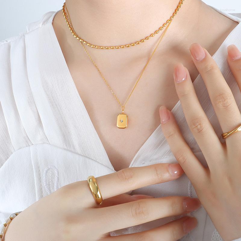 

Pendant Necklaces European And American Fashion Normcore Style Girls All-Match Double-Layer Twin Necklace Three-Dimensional Square Jeweled