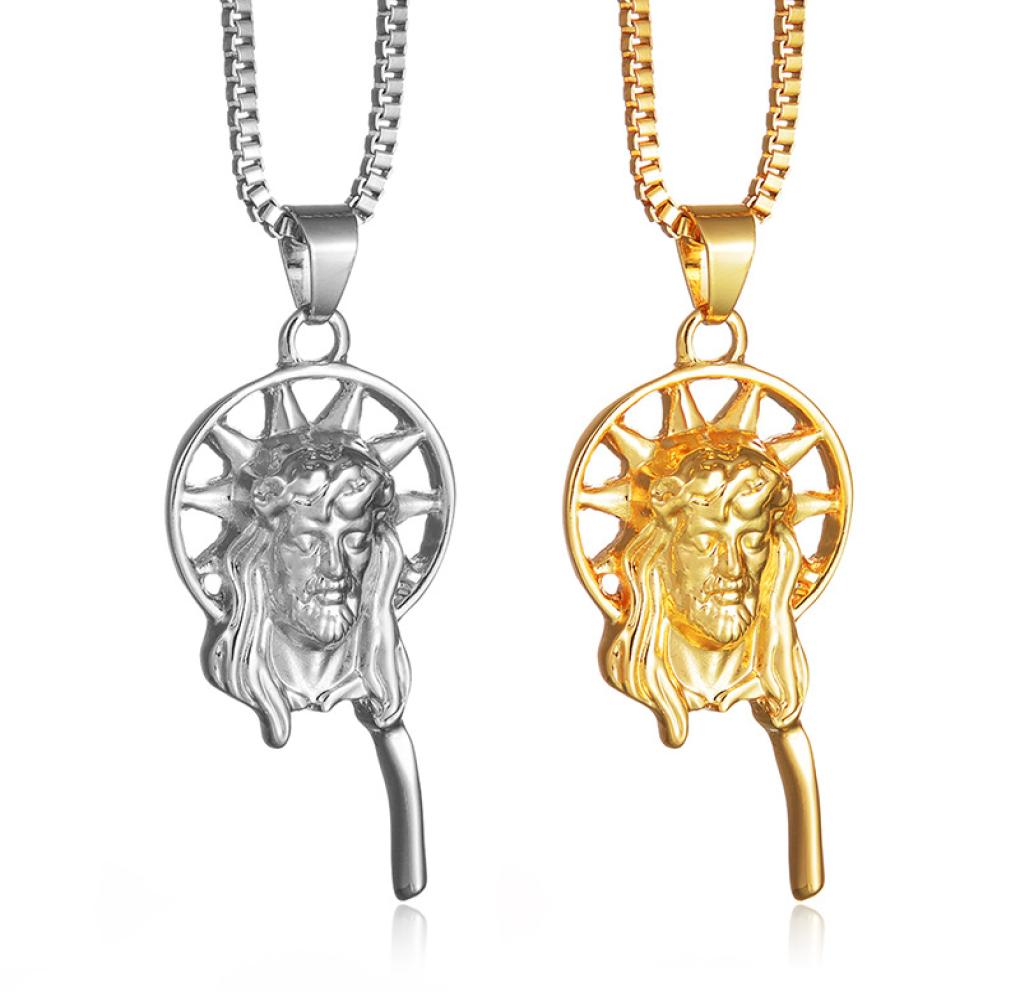 

Pendants Fashion Gold 75cm Long Necklace Jesus Head Round Pendant Necklaces Popcorn Chain Trendy Jewelry Women Men Gifts8781240