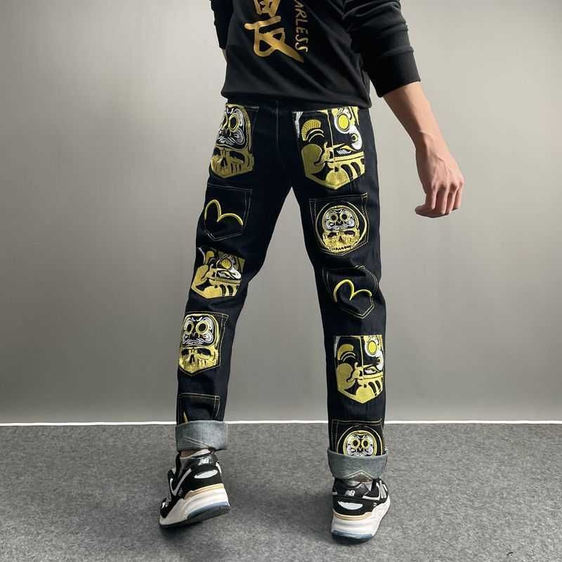 

Men's Jeans Streetwear Casual Pants Punk Hip Hop Letter Print Baggy Harajuku Straight Denim Trousers #06, 1# please check the detailed descriptio