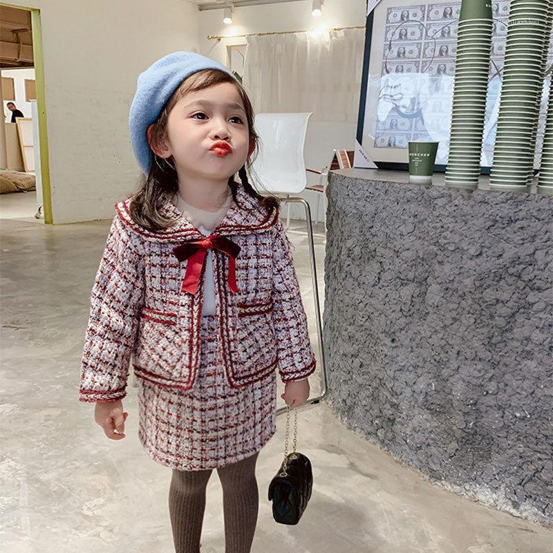 

Clothing Sets Baby Girls Fashion Plaid Set Cardigan Jackets Skirts Girl Kids Elegant 2pcs Suits Children Autumn Clothes Outfits, Black