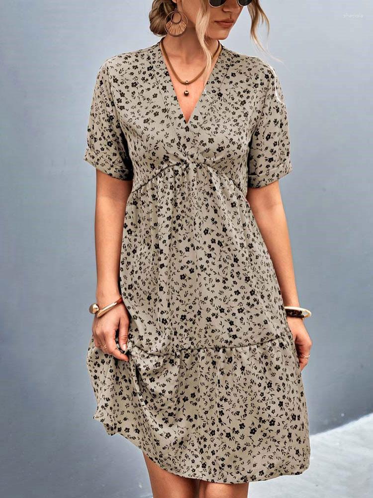 

Casual Dresses 2023 Summer Floral Boho Dress Women Midi Party Ladies V Neck Loose Flower Bohemian For, Orange