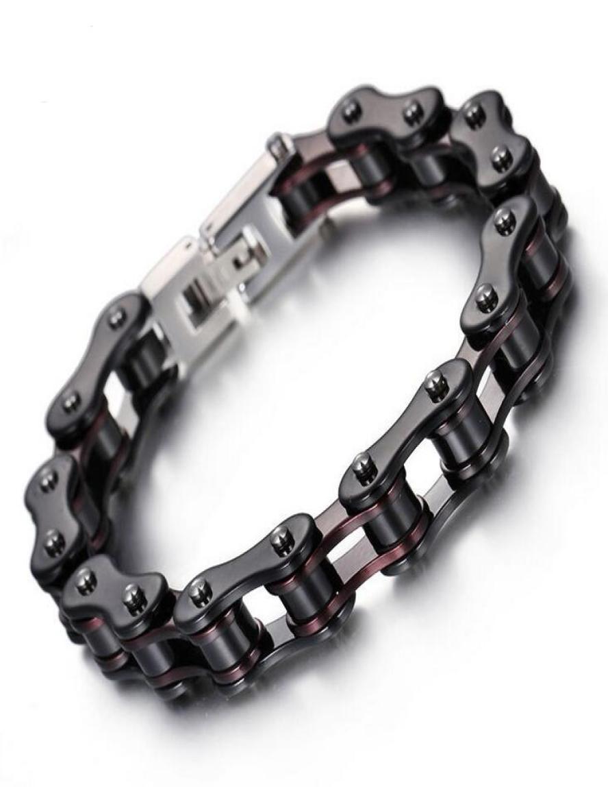 

1016mm wide Boys Mens Chain Dark Red Black Biker Bicycle Motor Motorcycle Link 316L Stainless Steel Chain Bracelet Whole Gift7698966