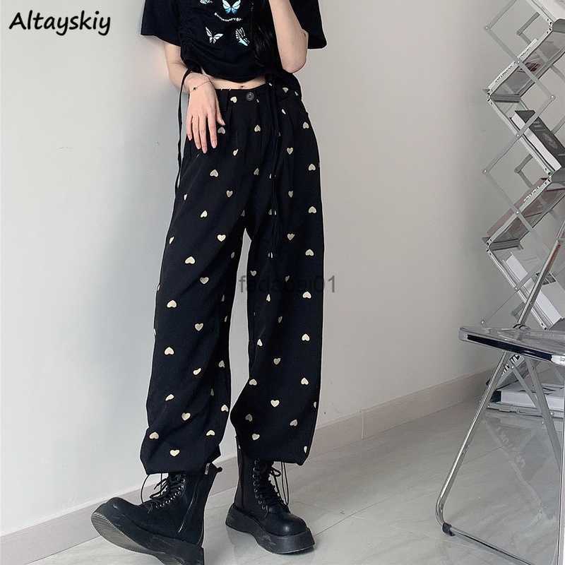 

Casual Pants Women Loveprinted Baggy Hot S4XL Wideleg Sweet Girls Streetwear Chic Trousers Buttonfly Allmatch Empire Female L230621, Black4