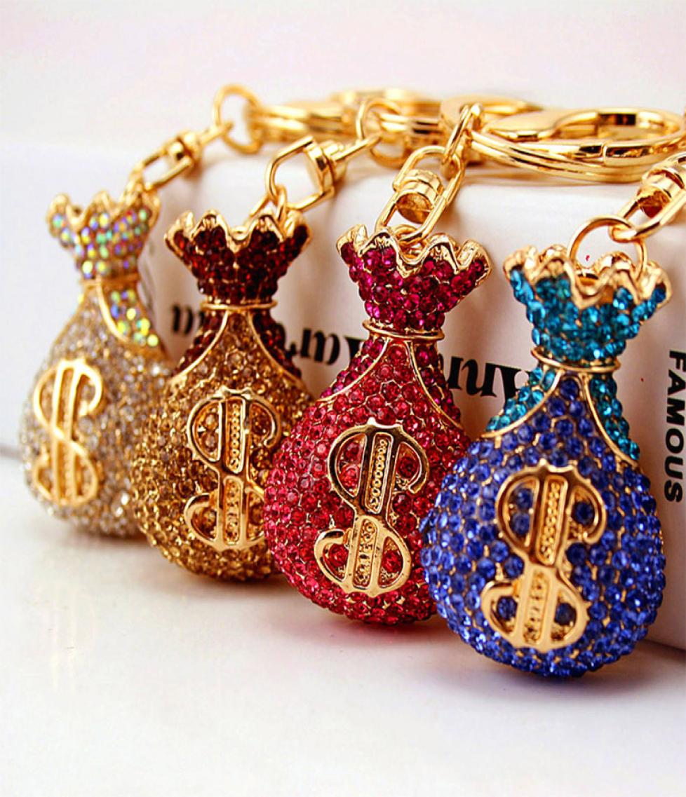 

Creative Diamond Crystal Money Bag Lucky Bag Car Keychain Metal Pendant Female Bag Pendant Accessories Key Chain4447260