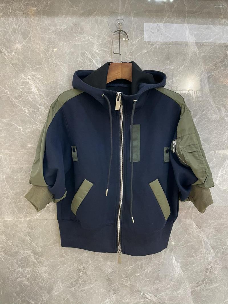 

Women' Jackets 2023 Autumn Fashion Women High Quality Patchwork Hooded Bawting Short Sleeve Jacket Coat For Female Tutu, Navy blue
