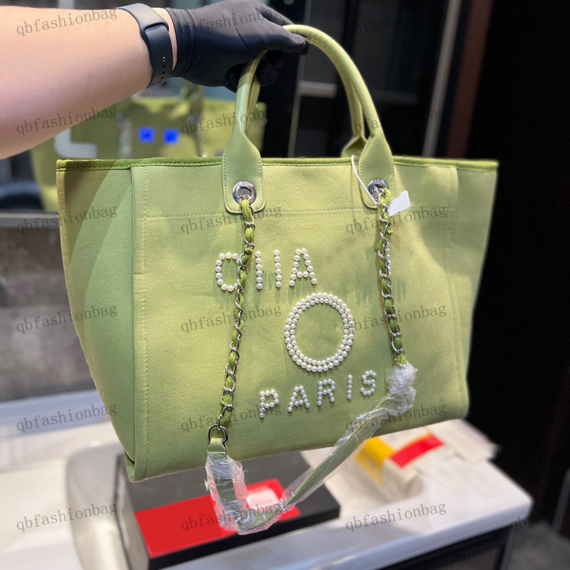 

Women Beach Bag Pearl Embroidery Matelasse Chain Shoulder Bag Canvas Bag Oversized Shopping Bag Designer Tote Bag Printed Crossbody Bag Travel Bag Casual Bags 38x30, Pink(104)