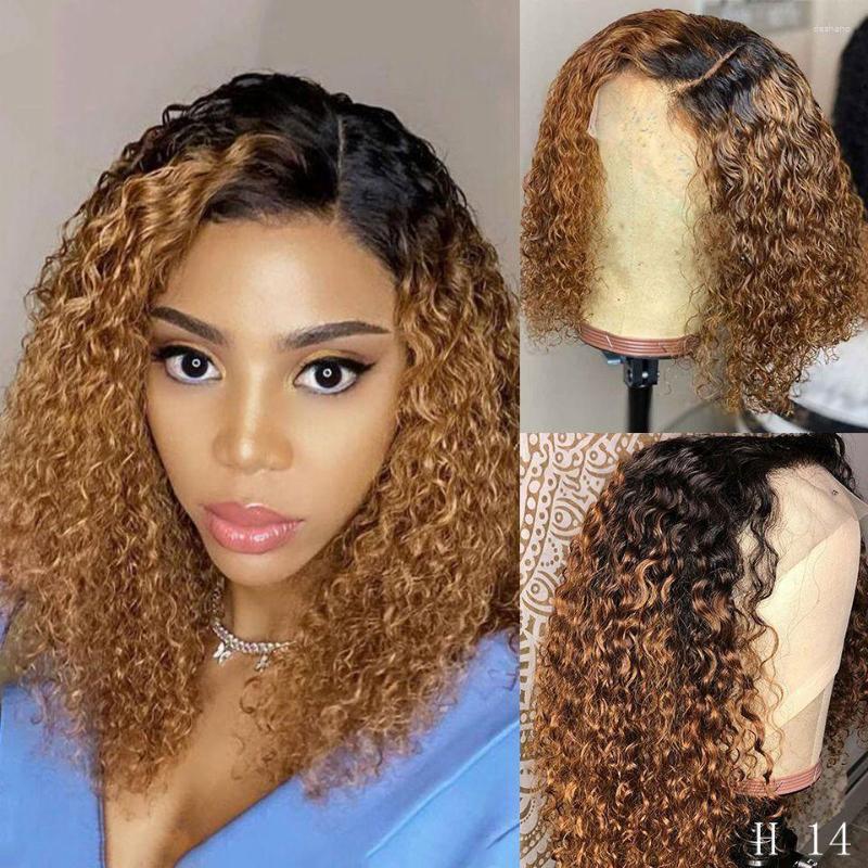 

1B/27 Ombre Color Short Curly Lace Front Human Hair Wigs With Baby Pre Plucked Brazilian 13x4 Bob Wig 150 Density Remy, T1b/27