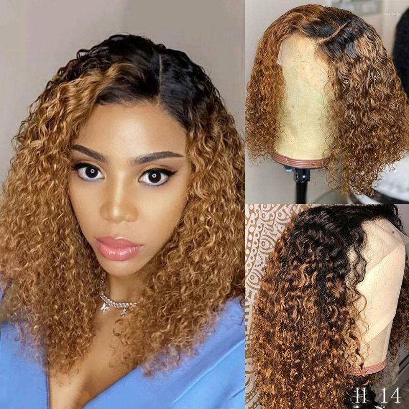 

1B/27 Ombre Color Short Curly Lace Front Human Hair Wigs With Baby Pre Plucked Brazilian 13x4 Bob Wig 150 Density Remy, T1b/27