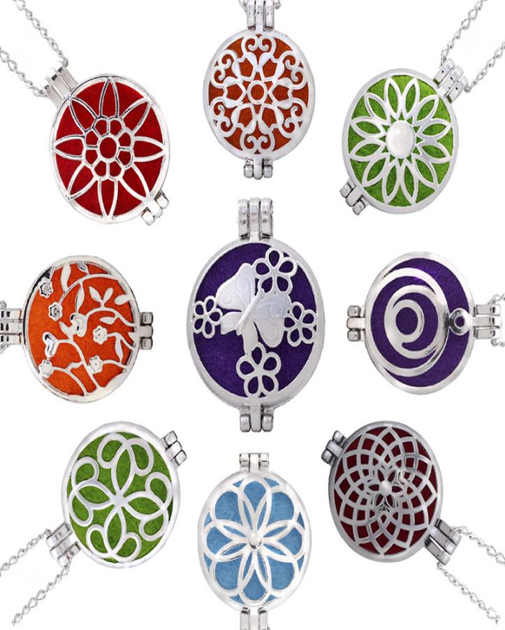 

16 Designs Locket Aromatherapy Necklace with Felt Pads Stainless Steel Jewelry Pattern Flower Pendant Essential Oils Diffuser Neck7407663