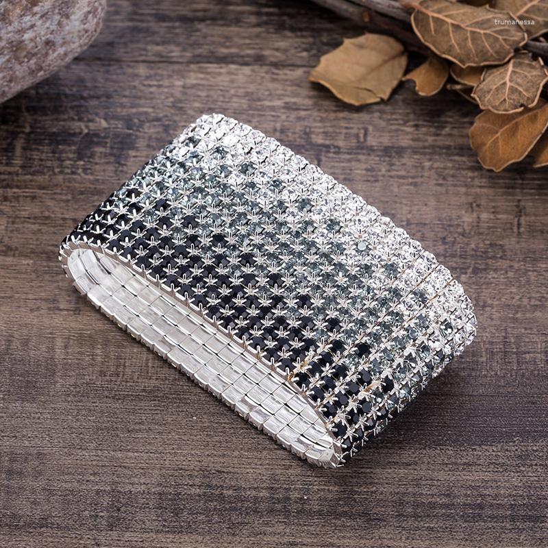 

Bangle Rows Crystal Stretch Bangles Bracelet For Women Black Gray And Clear Silver Plated Wedding Bride BangleBangle Raym22