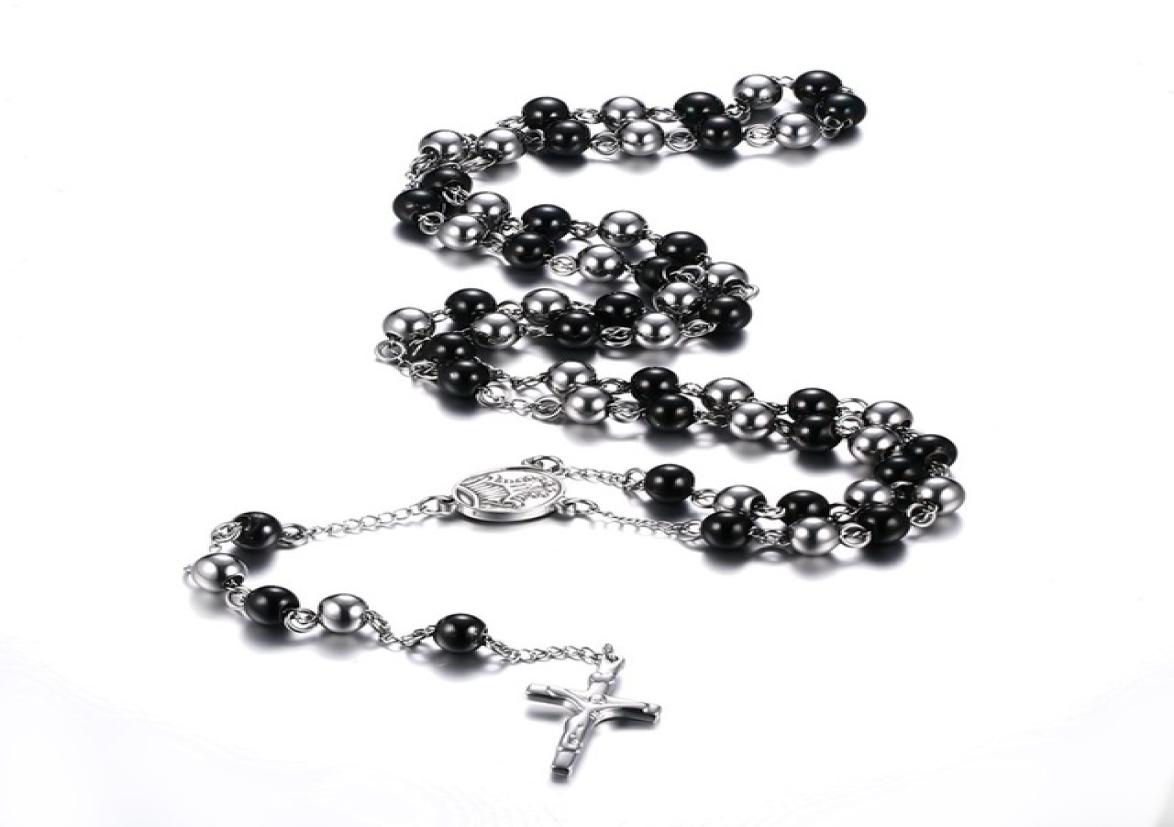 

Fashion BlackSilver Color Rosary Necklace Stainless Steel Long Necklace Jewelry1721002