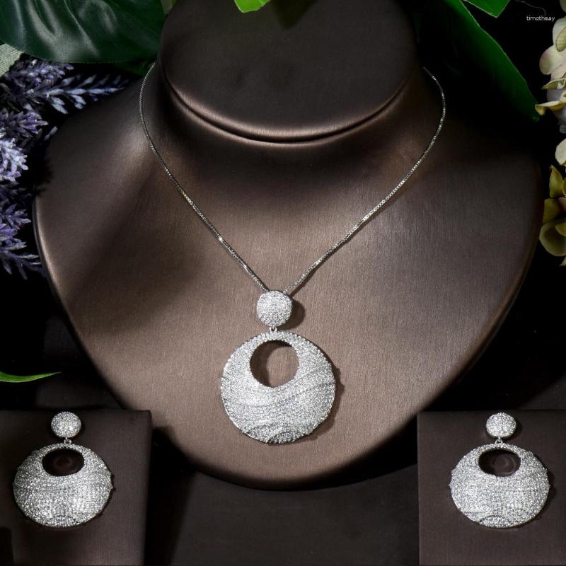 

Necklace Earrings Set Fashion Dubai White Color Crystal Jewelry Bridal Gift Nigerian Wedding Women Accessories Big Statement N-1679, Picture shown