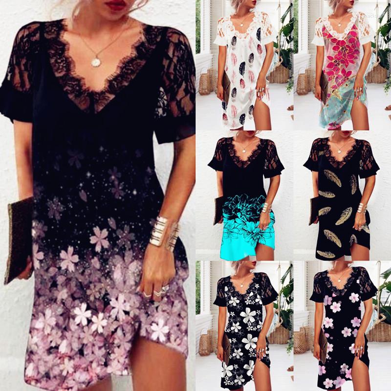 

Casual Dresses Women Loose Vintage Fashion Ruffles Befree Dress Large Big Lace Sexy Summer Boho Party Elegant Plus Sizes, Black