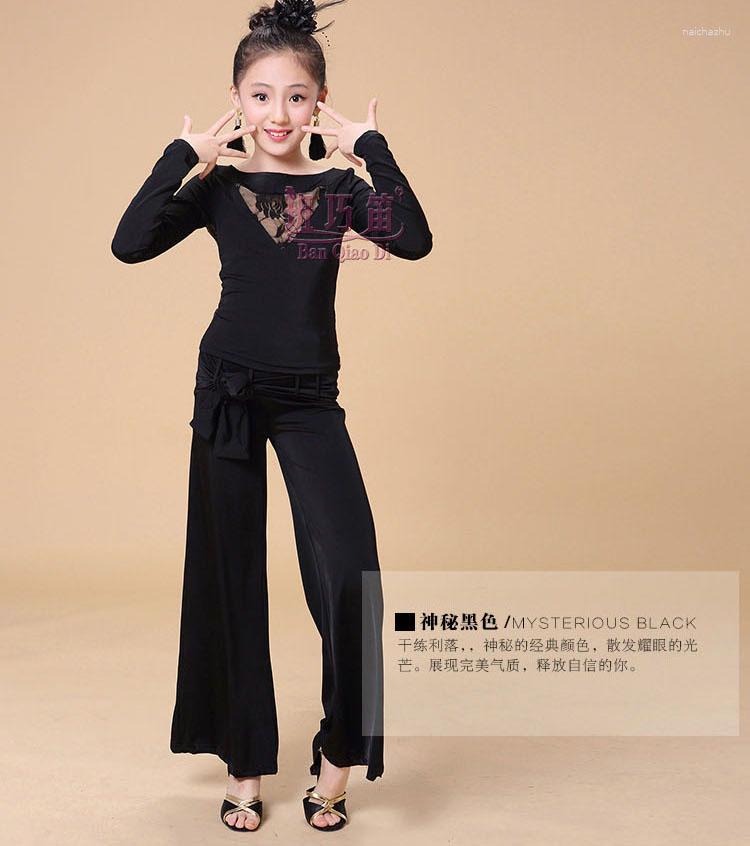 

Stage Wear 1 Sets Children Modern Latin Costume Wide Leg Pants Suit, Black