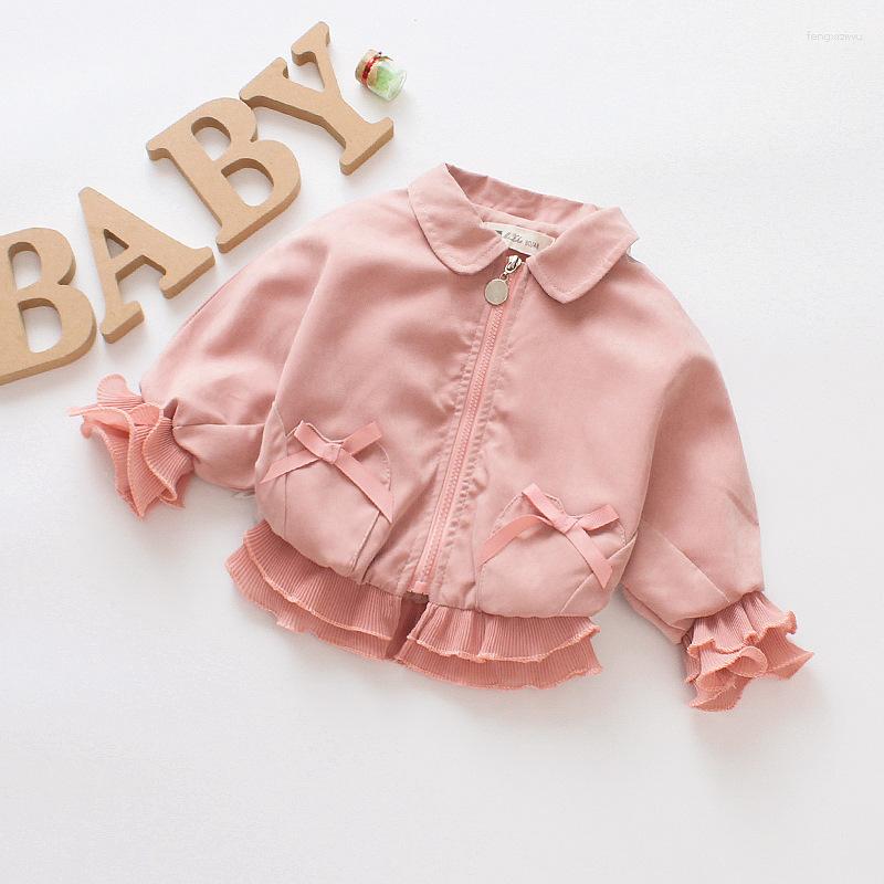 

Jackets Coat For Girls Solid Color Lace Collar Version With Pocket Single Breasted Spring And Autumn Cute Children Clothing, Khaki